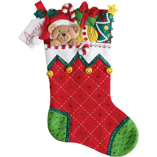 Holiday Teddy Bucilla Felt Stocking Applique Kit 18"