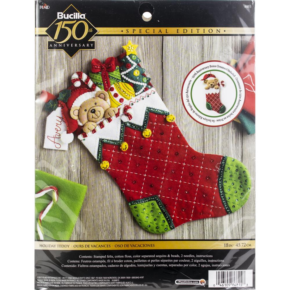 Holiday Teddy Bucilla Felt Stocking Applique Kit 18"