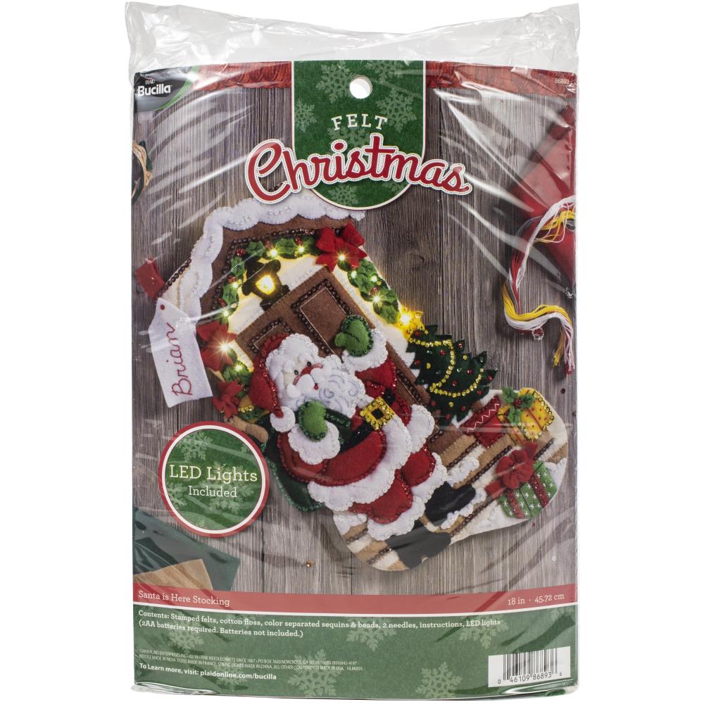 Santa is Here with Lights Bucilla Felt Stocking Applique Kit 18"