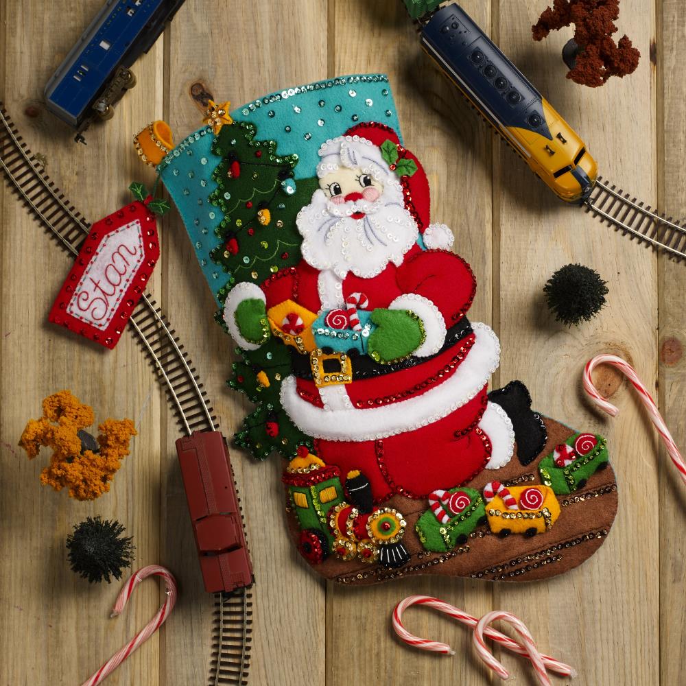 Toy Train Santa Bucilla Felt Stocking Applique Kit 18"