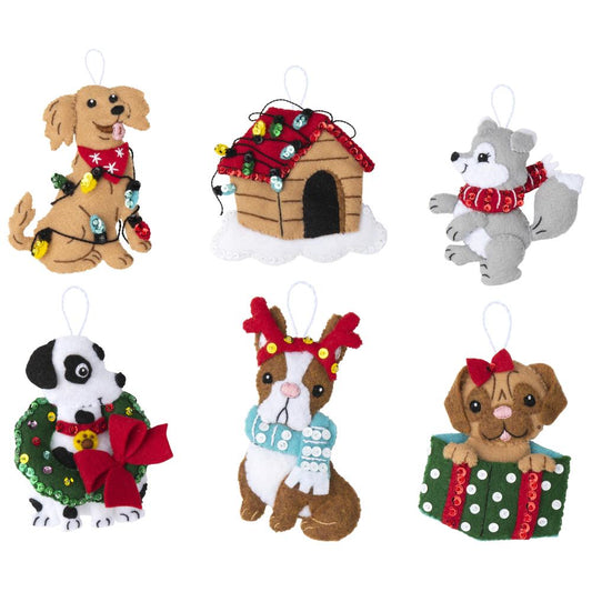 Christmas Dogs Bucilla Felt Applique Ornament Kit