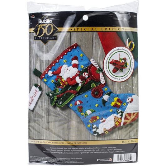 Airplane Santa Bucilla Felt Stocking Applique Kit 18"