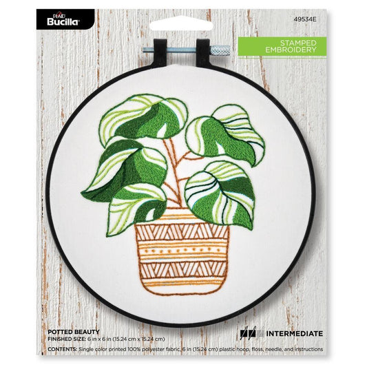 Bucilla Stamped Embroidery Kit - Potted Beauty with 15.24cm Hoop