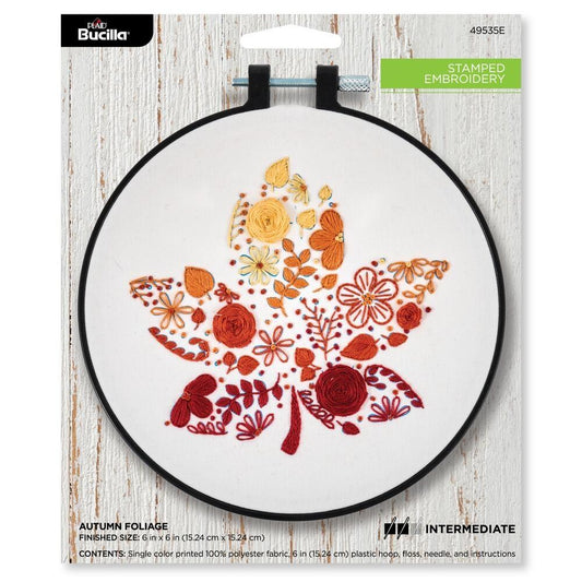 Bucilla Stamped Embroidery Kit - Autumn Foliage with 15.24cm Hoop