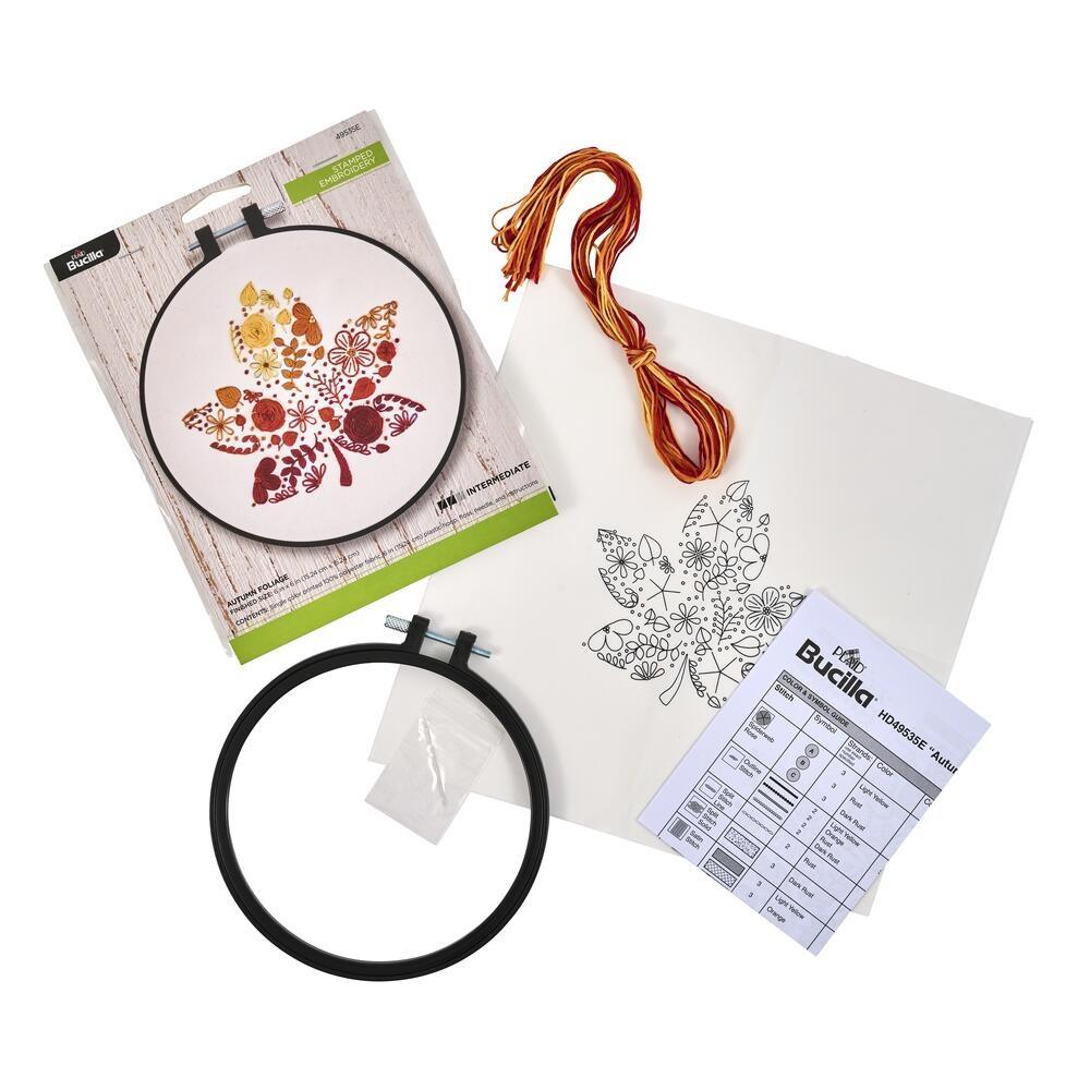 Bucilla Stamped Embroidery Kit - Autumn Foliage with 15.24cm Hoop