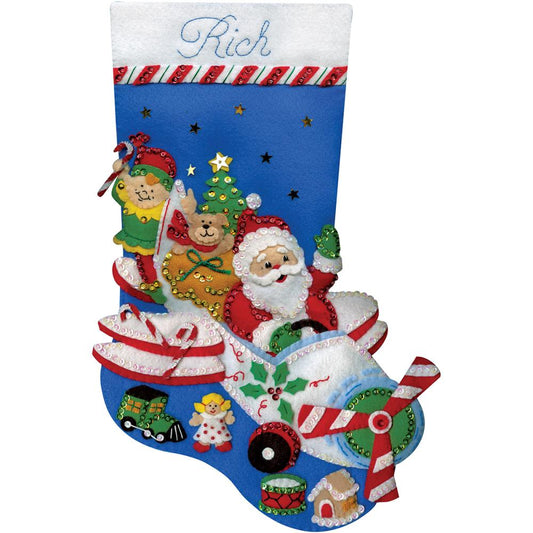 Flying Santa Design Works Felt Stocking Applique Kit 18"