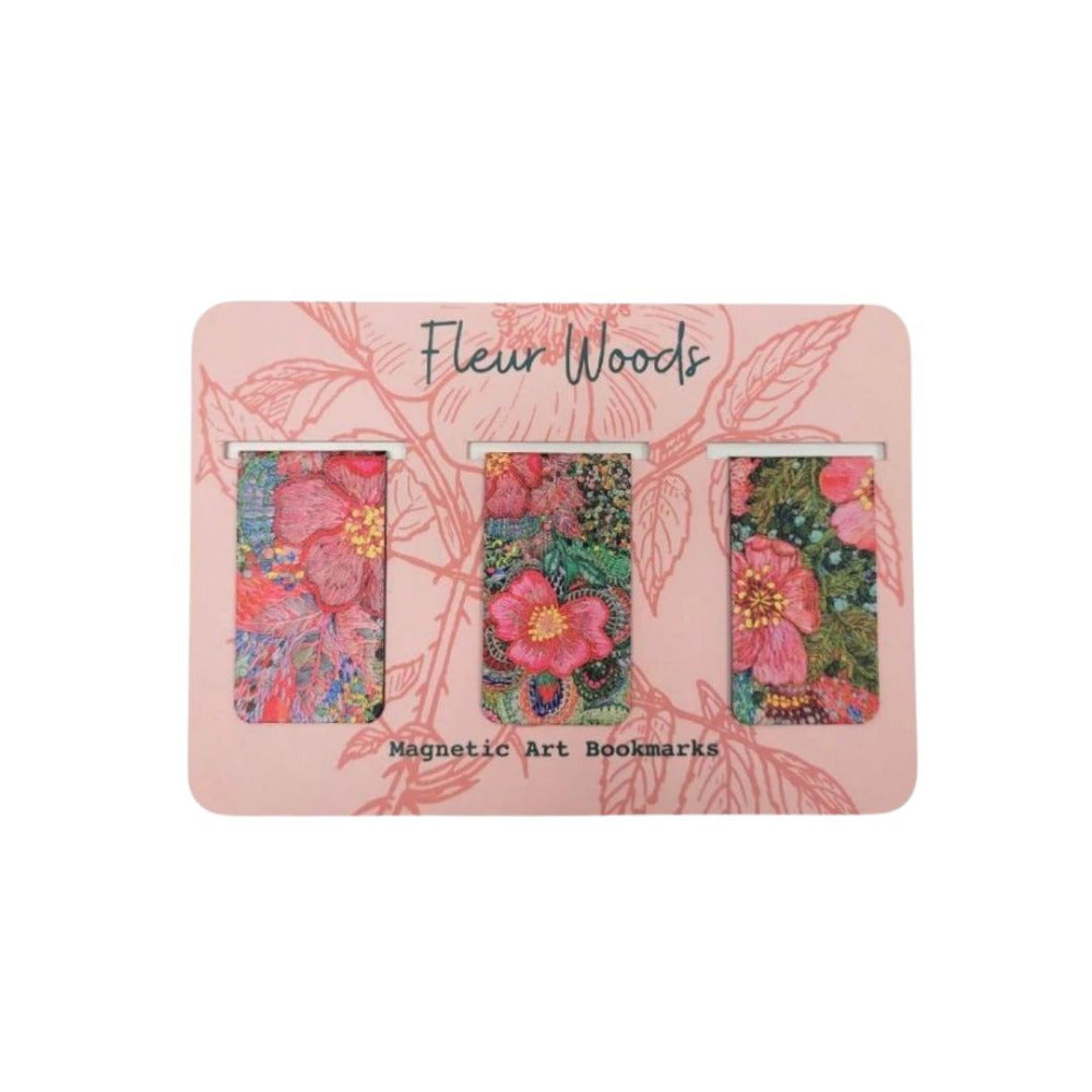 Fleur Woods "Wild Roses" Magnetic Bookmarks Set of Three