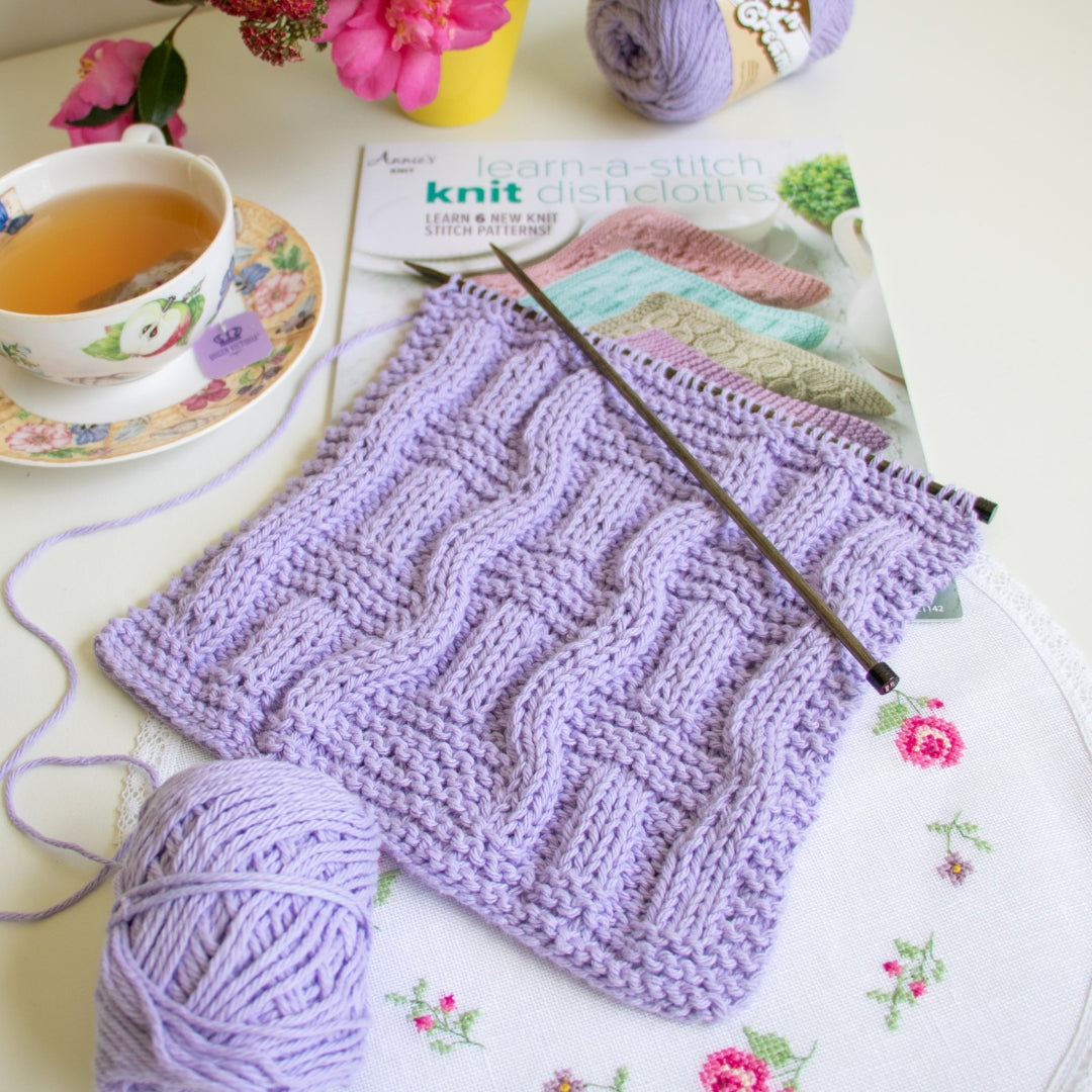 Learn-a-Stitch Knit Dishcloths Basketweave Waves Dishcloth