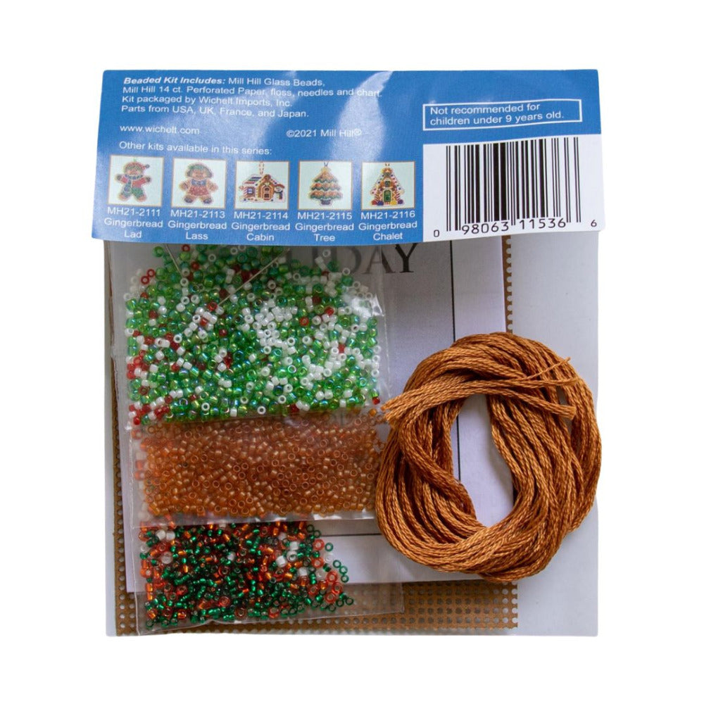 Mill Hill MH21-2112 Gingerbread Stocking Counted Cross Stitch Kit contents