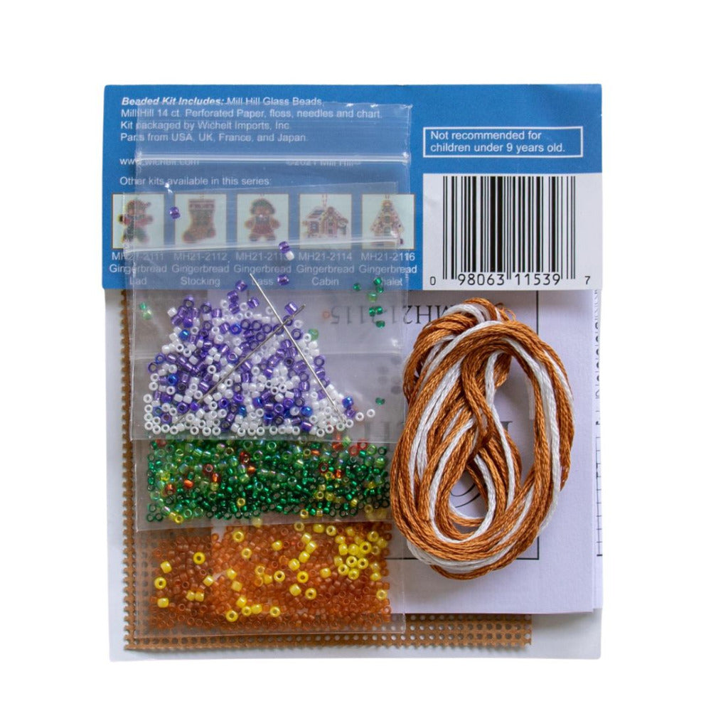 Mill Hill MH21-2115 Gingerbread Tree Counted Cross Stitch Kit contents