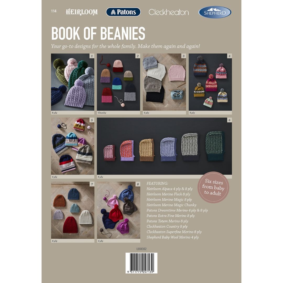 Book of Beanies with Patons, Heirloom, Cleckheaton and Shepherd Yarns