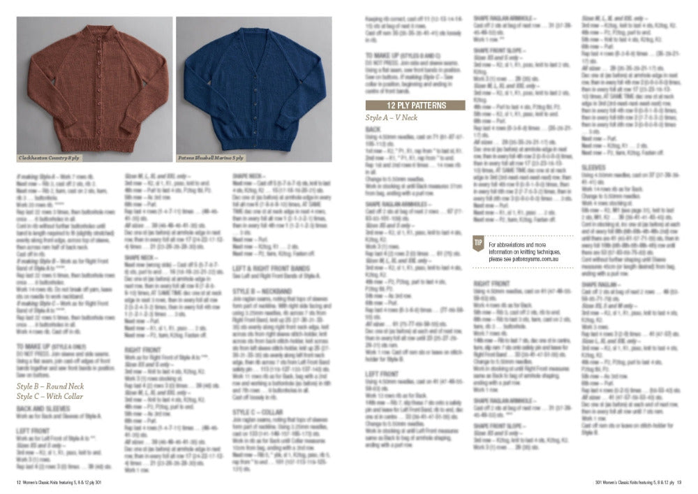 Women's Classic Knits featuring 5, 8 and 12 ply Yarn