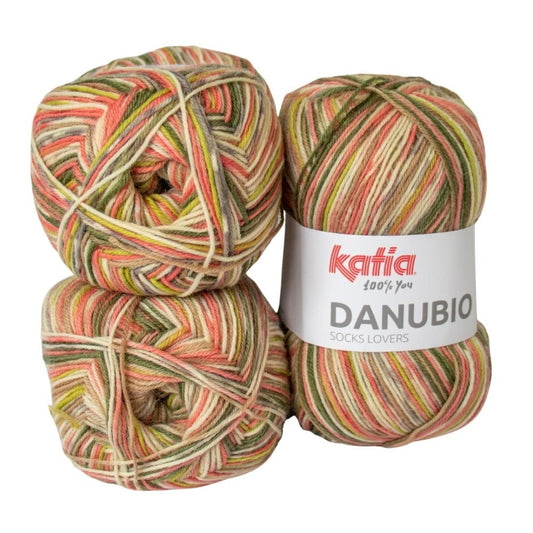 Katia Danubio Socks 305 Dark Green/Pistachio/Brown/Ivory/Coral